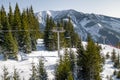 Ski lift chair with skiers in resort Chopok Juh at Low Tatras mountains, Slovakia