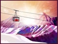 Ski lift, mountains and forest Royalty Free Stock Photo