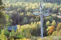 Ski Lift Off-season In The Autumn, Forest On Background