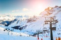 Ski lift on ski resort in winter Dolomite Alps Royalty Free Stock Photo