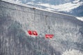 Ski lift ski resort. Winter fun. Family holidays and travel in the mountains. Nature forest landscape Royalty Free Stock Photo