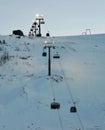 Ski lift in the ski resort Big Wood. Polar night, dusk, adverse weather conditions Royalty Free Stock Photo