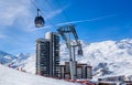 Ski lift. Ski resort Val Thorens. Village of Les Menuires