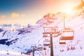 Ski lift on ski resort in winter Dolomite Alps Royalty Free Stock Photo