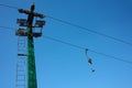 Ski lift or skilift. cable car pole on snow slope in summer