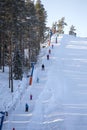 Ski lift and ski slope, Skiers climb the lift at ski resort