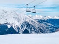 Ski lift in the mountains of Chamonix winter resort, French Alps Royalty Free Stock Photo