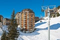 Ski lift and view of Avoriaz town in Alps, France Royalty Free Stock Photo