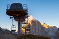 Ski lifts along the ski slope near the Cinque Torri mountains the background Tofane mountain near the famous town of Cortina d`