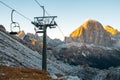 Ski lifts along the ski slope near the Cinque Torri mountains the background Tofane mountain near the famous town of Cortina d`