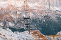 Ski lifts along the ski slope near the Cinque Torri mountains the background Tofane mountain near the famous town of Cortina d`