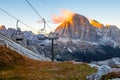 Ski lifts along the ski slope near the Cinque Torri mountains the background Tofane mountain near the famous town of Cortina d`