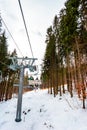 Ski lifts of holiday complexes. In the Carpathians, winter landscape Royalty Free Stock Photo