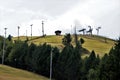 Ski lifts and hut on the Le Markstein mountain in the Vosges