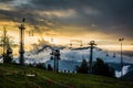 ski lifts at the ski resort in summer at sunset in sochi