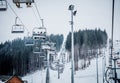 Ski lifts. Transport at the ski resort Royalty Free Stock Photo