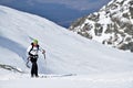 Ski mountaineer during competition in Carpathian Mountains