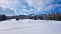 Ski mountaineer in idyllic untouched winter landscape. Austrian Alps, Vorarlberg.