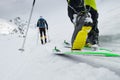 Ski mountaineering boot detail during ascent in the snow Royalty Free Stock Photo