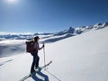 Ski mountaineering in an unbelievably beautiful mountain world. Swiss Alps. Ski touring in winter. Spitzmeilen Glarus