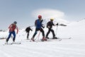 Ski mountaineers climb on skis on mountain. Team Race ski mountaineering. Russia, Kamchatka