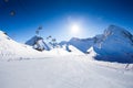 Ski piste panorama with ropeway chair lift