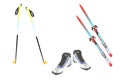 Ski poles, ski and ski boots