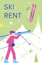 Ski Rent banner with people have relax and snowsport fun.