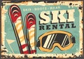 Ski rental retro winter sign design