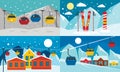 Ski resort banner set, flat style