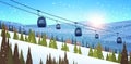 ski resort cableway in snowy mountains winter vacation concept horizontal beautiful landscape background