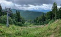 Ski resort in the Carpathian mountains. Ukrainian nature. Summer landscape. Ski lift to the mountain top