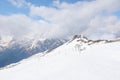 Ski resort in the Caucasus mountains Sunny day in winter, snow slopes Royalty Free Stock Photo