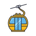 Ski resort chairlift icon, mountain cableway, modern alpine ropeway cabin