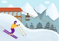 Ski resort concept background, cartoon style Royalty Free Stock Photo