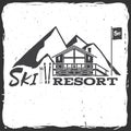 Ski resort concept with cottage. Royalty Free Stock Photo