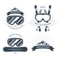 Ski resort emblem and labels with goggles, mountains - winter sp