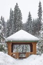 Empty wooden arbor in the winter forest