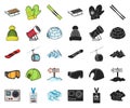 Ski resort and equipment cartoon,black icons in set collection for design. Entertainment and recreation vector symbol