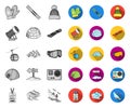 Ski resort and equipment mono,flat icons in set collection for design. Entertainment and recreation vector symbol stock