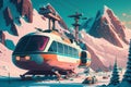 Ski resort in future monorail gondola robots spaceship