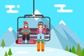 Ski resort holidays skier and snowboarder go up