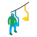 Ski resort icon isometric vector. Skier man in bright clothes near ski lift icon