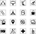 Ski resort icon set. black symbols on white