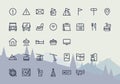 Editable ski & hotel resort icon set. Outlined symbols of different objects. Royalty Free Stock Photo