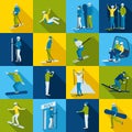 Ski Resort Icons Collection With People