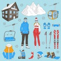 Ski resort icons set vector Royalty Free Stock Photo