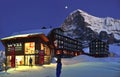 Ski resort at Kleine Scheidegg with Eiger mountain. Swiss Alps Royalty Free Stock Photo