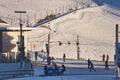 Ski resort at Kleine Scheidegg with Eiger mountain. Swiss Alps