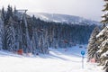 Ski resort Kopaonik, Serbia, people on the ski lift, mountains panorama